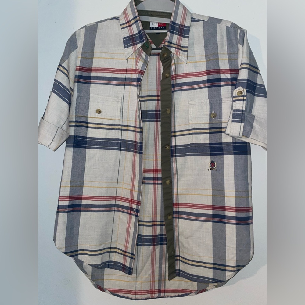 Women’s Tommy Button Up Short Sleeve Plaid Sz 4